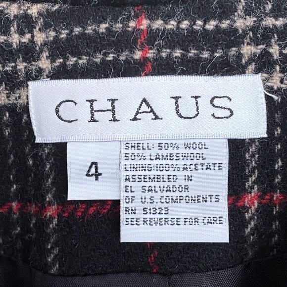 Chaus Plaid Wool Jacket / Velvet details Sz 4 - Picture 4 of 7